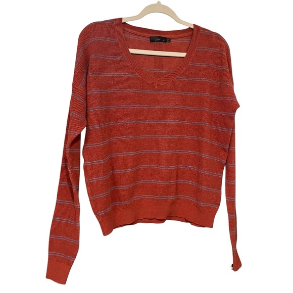 PrAna Milani V-Neck Lightweight Waffle Knit Striped Sweater - Picture 4 of 11